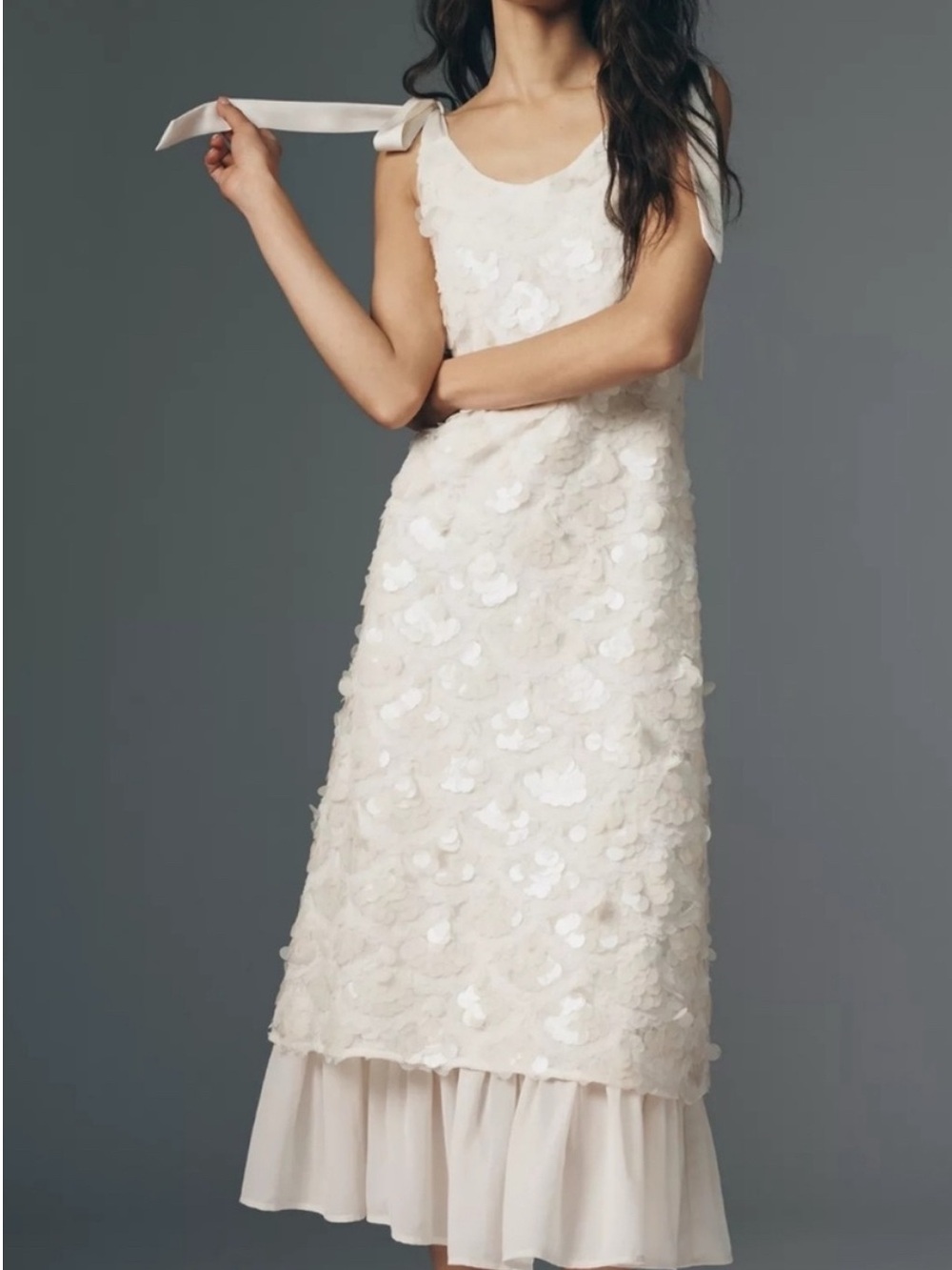 En Saison Emryn Sequin Lace Midi Dress with Tie Shoulders